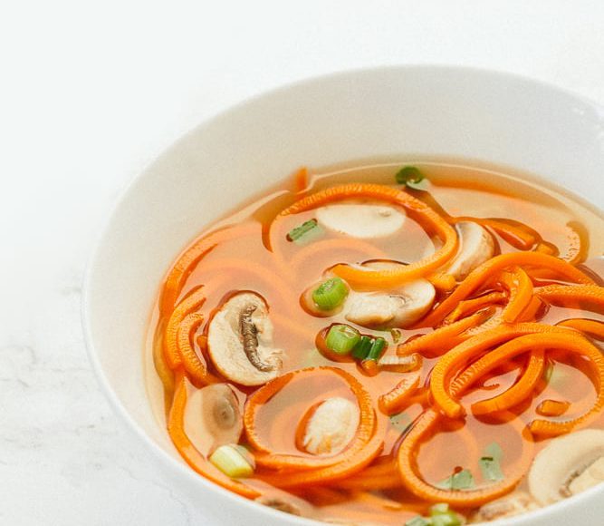 Easy Clear Onion Soup with Carrot Noodles