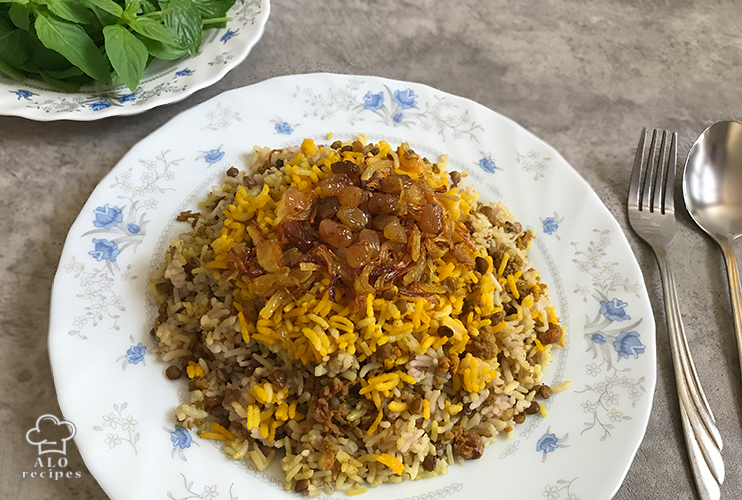 Persian lentils rice with fresh vegtables