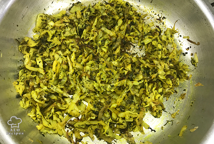 Add turmeric curry powder and dried herbs and salt