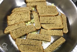 Pour your bread slices into the pan