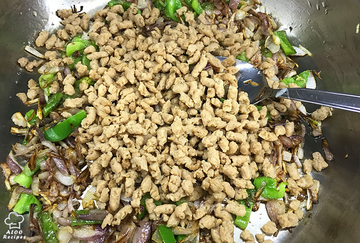 Add the soaked soy granules
