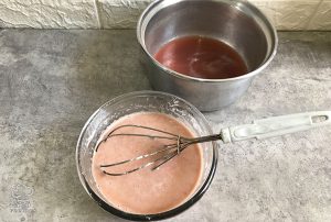 Mixing flour with grape juice