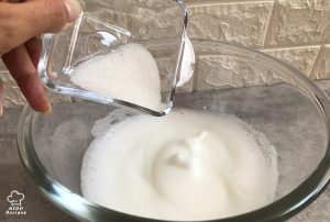 Add the remaining ¼ sugar gradually to the whites